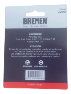 Juego Puntas Bremen Tamper Torx 8pz Enc 1/4 P/acero 3000 - Herramientas Dali