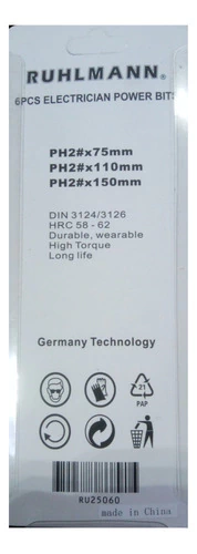 Set 6 Puntas Phillips Fph2 75-110-150mm Ruhlman Electricista - tienda online
