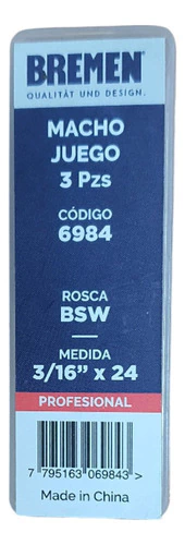 Set Juego Macho 3 Piezas Sae Bsw 3/16 X 24 Bremen 6984 - comprar online