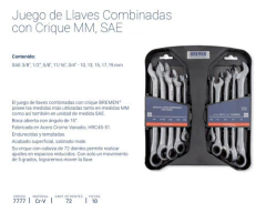 Juego Llaves Combinadas Bremen 7777 Crique 10 Piezas Milimetricas Y Pulgadas - tienda online