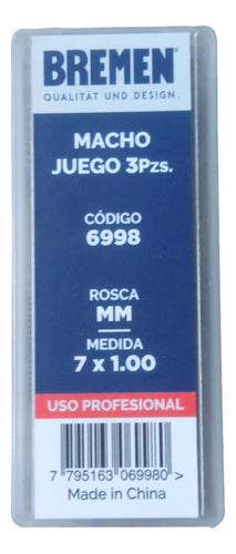 Set Juego Macho 3 Piezas Milimetrico M7 X 1 Bremen 6998