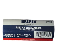 Mecha Madera Helicoidal Larga 32mm Largo 18 PuLG Bremen 3145 - tienda online