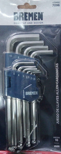 Llaves Allen Bremen Juego Metrico 10pz Punta Bola En Mm 7096 en internet