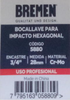 Llave Tubo Alto Impacto Hex 28mm Enc 3/4 PuLG Bremen 5880 - Herramientas Dali