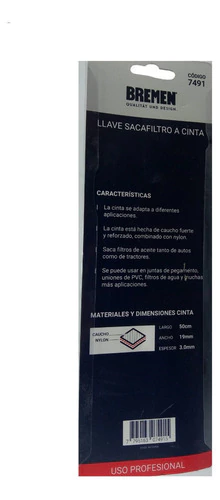 Llave Saca Filtro Aceite A Cinta Bremen Camion Tractor 7491