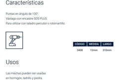 Mecha Broca Widia Sds Plus Hormigon 12 X 310mm Bremen 3408 - comprar online