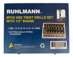 Set Juego Broca Mecha Helicoidal 8 Pzas Hss Enc 1/2 Ruhlmann en internet