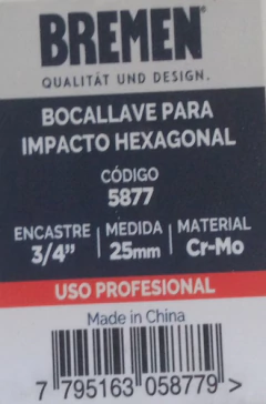 Llave Tubo Alto Impacto Hex 25mm Enc 3/4 PuLG Bremen 5877 en internet