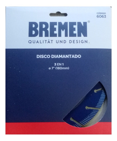 Disco Diamantado Segmentado Turbo 3 En 1 178mm Bremen 6063 - comprar online