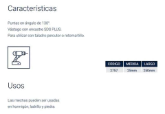 Mecha Broca Widia Sds Plus Hormigon 25 X 250mm Bremen 2757 - Herramientas Dali