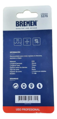 Imagen de Hojas De Sierra Caladora Tipo T Metal 5 U. Bremen 5370