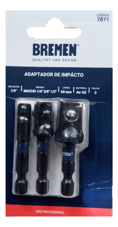 Set Adaptador Taladro Impacto 1/4 - 1/4 3/8 1/2 Bremen 7871 en internet