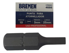 1 Punta Atornillador Plana Bremen 3mm 25mm Enc 1/4 4666