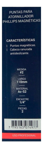 Puntas Ph2 X 110 Mm X2u Atornillador Magnetica Bremen 7497 - Herramientas Dali