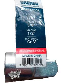Adaptador Llave Tubos Hembra 3/8 A Macho 1/2 Bremen - Herramientas Dali