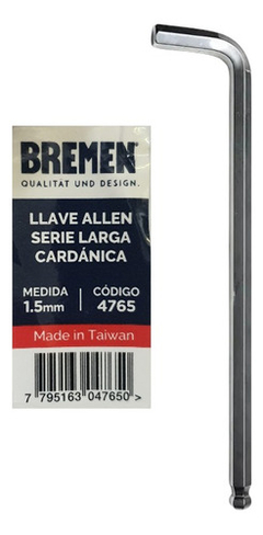 1 Llave Allen 1.5 Mm L Larga Cardanica 90mm Bremen 4765