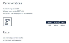 Mecha Broca Widia Sds Plus Hormigon 20 X 300mm Bremen 2754 - Herramientas Dali