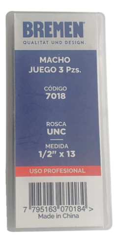 Set Juego Macho 3 Piezas Pulgadas Unc 1/2 X 13 Bremen 7018