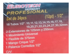 Set Juego Tubos Bocallaves 24 Pzs Enc 1/2¨ Eurotech Eu6267 en internet