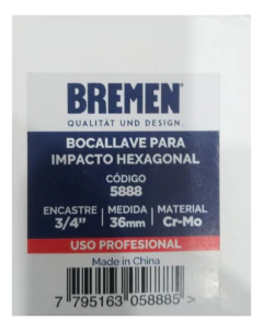 Tubo Enc 3/4 Hexa. De 36mm P/ Impacto X 60mm Bremen 5888 - comprar online