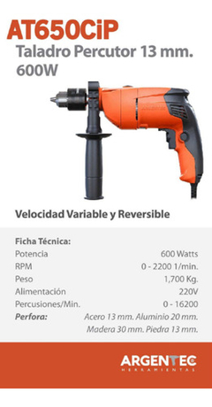 Taladro Percutor 600w Argentec At 650 13 Mm - tienda online