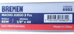 Set Juego Macho 3 Piezas Sae Bsw 1/8 X 40 Bremen 6982 - comprar online