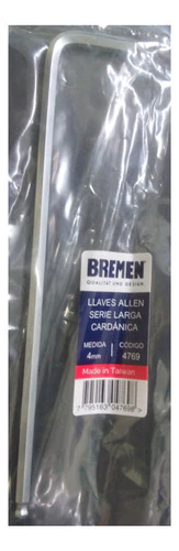1 Llave Allen 4 Mm L Larga Cardanica Bremen 4769