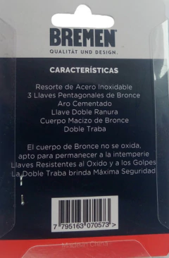 Candado De Bronce Macizo 40 Mm Bremen® 7057 Con 3 Llaves - Herramientas Dali