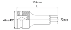 Tubo Bocallave Punta Hexagonal Allen Imp 27mm Enc 3/4 Toptul
