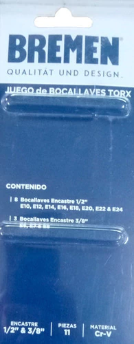 Imagen de Juego Tubo Bocallave Torx 11pzs Enc 1/2 3/8 PuLG Bremen 6337