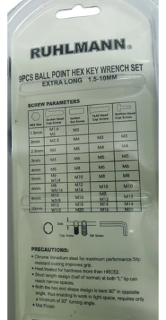 Imagen de Set Juego 9 Llaves Allen Extra Larga Cardanicas Ruhlmann
