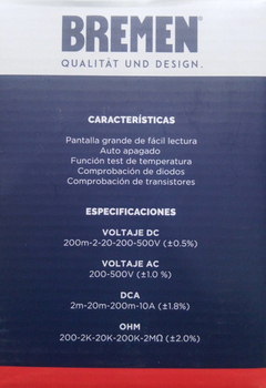 Tester Multimetro Digital Medidor Temperatura Bremen 6692 - tienda online