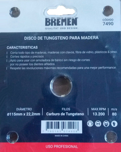 Disco De Corte Amoladora 115mm Bremen Madera Yeso Clavo 7490