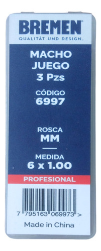 Set Juego Macho 3 Piezas Milimetrico M6 X 1 Bremen 6997