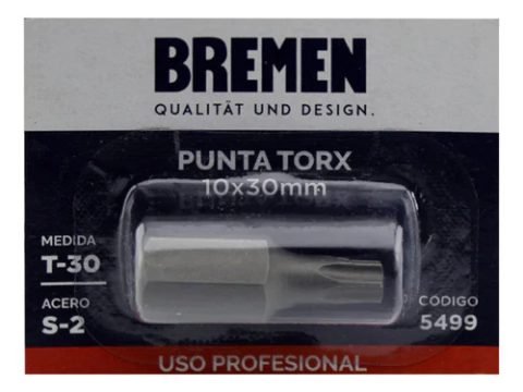 Punta Torx Bremen T30 Corto Encastre 10mm Largo 30mm 5499