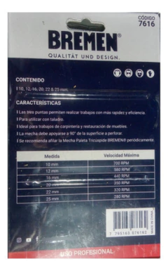 Set Mecha Pala Madera Bremen 6 Piezas Brocas 10 A 25 Mm 7616 - Herramientas Dali