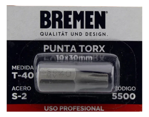 Punta Torx Bremen T40 Corto Encastre 10mm Largo 30mm 5500
