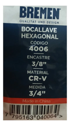 Tubo Bocallave Bremen Hexagonal 3/4 Encastre 3/8 4006 - comprar online
