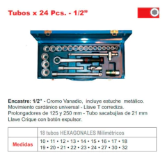 Juego Tubos Mm Hex. Eurotech Encastre 1/2 X24p Profesional - Herramientas Dali
