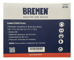 1 Disco Flap Vision Bremen G80 115mm 4.5 PuLG Zirconio 8193 - comprar online