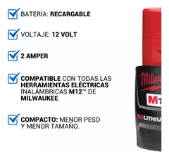 Batería Recargable Milwaukee 2 Amp M12 12 Volt Ion Litio - tienda online