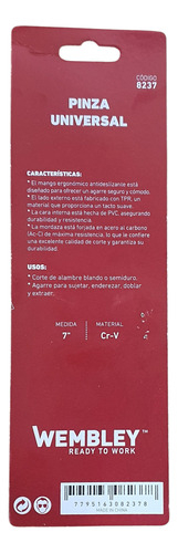 Pinza Universal Wembley 7 Pulgadas 180mm 18cm Cr-v 8237 - comprar online