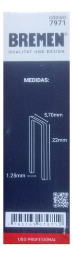 Grampas Para Engrampadora Neumatica 22mm 5000u Bremen 7971 - comprar online