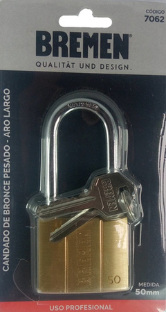 Candado De Bronce Aro Largo 50 Mm Bremen 7062 en internet