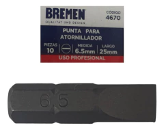 1 Punta Atornillador Plana Bremen 6.5mm 25mm Enc 1/4 4670