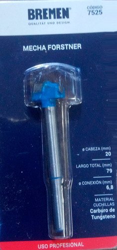 Mecha Madera Forstner 20 Mm Bisagras Carpinteria Bremen 7525 - comprar online