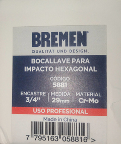 Llave Tubo Alto Impacto Hex 29mm Enc 3/4 PuLG Bremen 5881 - Herramientas Dali