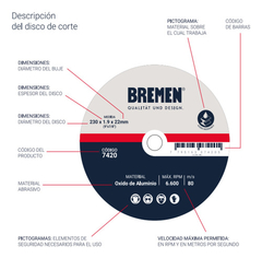 Disco De Corte Por Unidad De 4-1/2 X 1.6 X 22m Bremen 7418 - Herramientas Dali