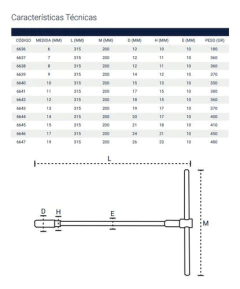 Llave T Larga Bremen 19mm Hexagonal 30cm Mango Deslizable - Herramientas Dali