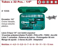 Juego De Tubos Llave Crique 1/4 Eurotech 32 Piezas E1 Eu1056 - Herramientas Dali